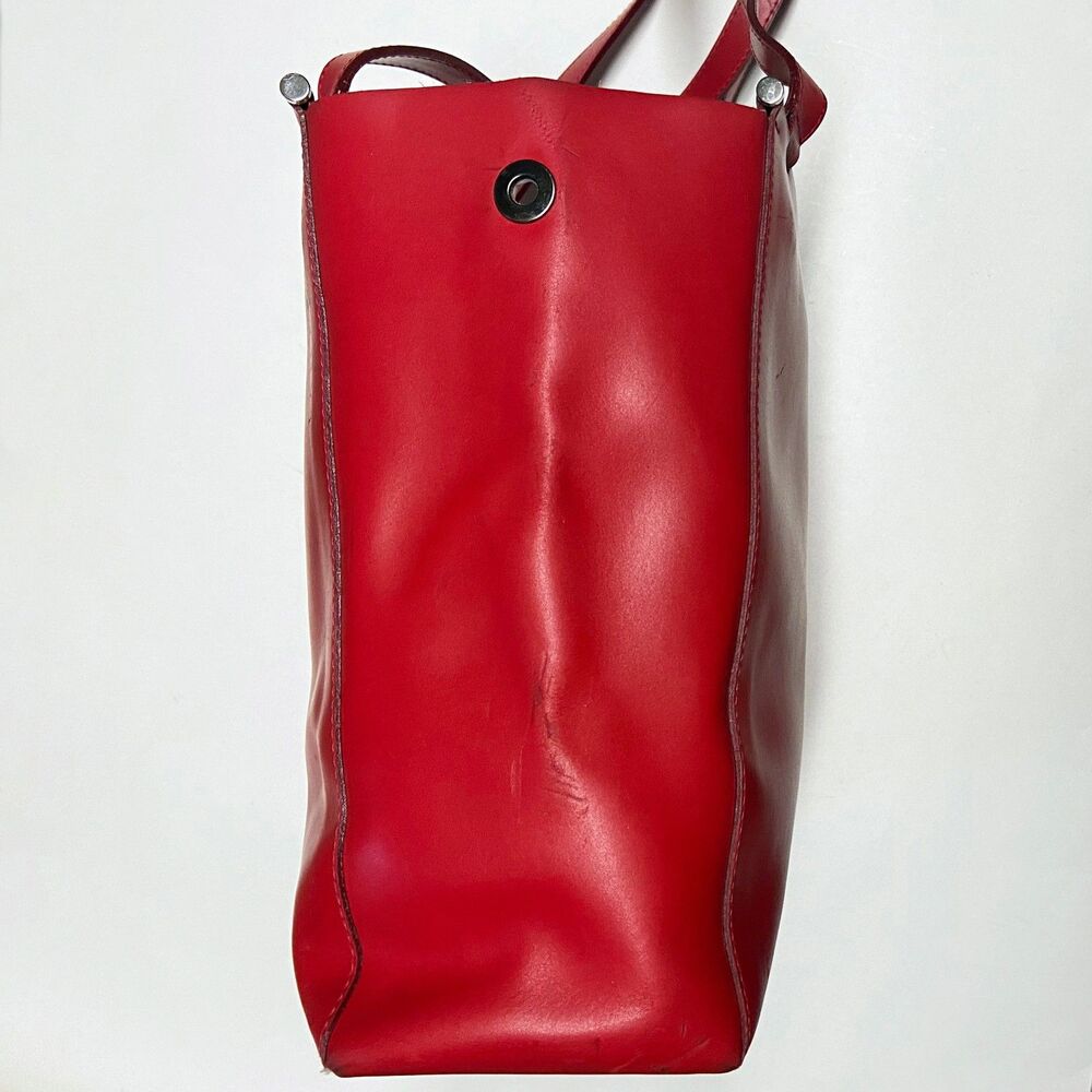 Lamarthe Red Leather Tote Bag Open Top 12"W x 10.5"H x 4.5"D Minimalist Italy - Picture 4 of 16